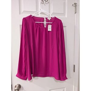 NWT, J. Crew Women's 2X, Pleated Long Sleeve Top, Fuchsia, Keyhole, Professional